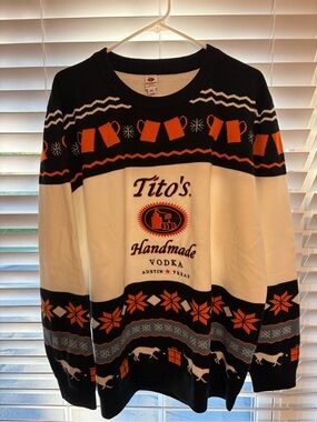 Tito's Handmade Vodka Men’s Crewneck Sweater in Black, White & Orange
